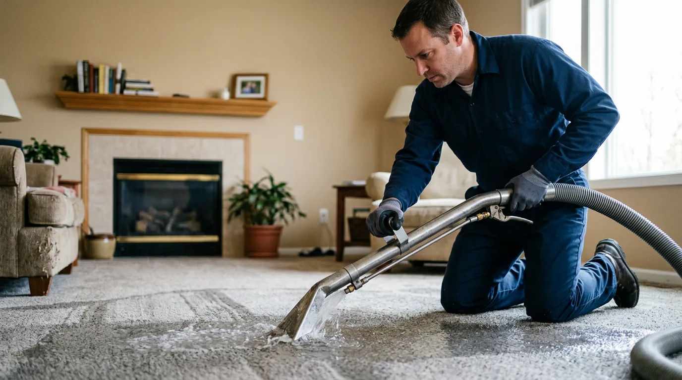Water damage restoration technician working near Ether, NC